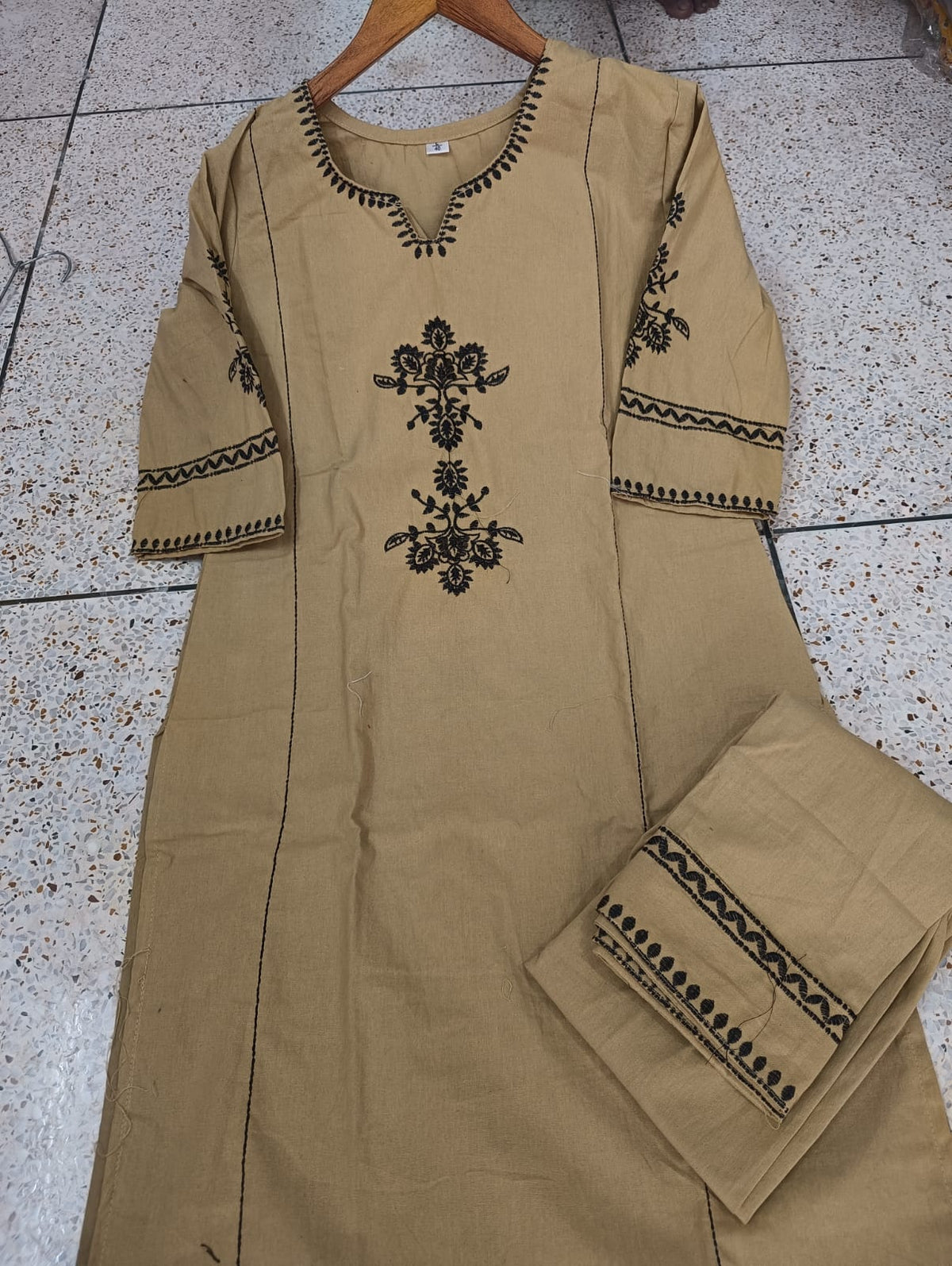ZYFA Brown Pink Embroidered Kurta Pant Set for Women