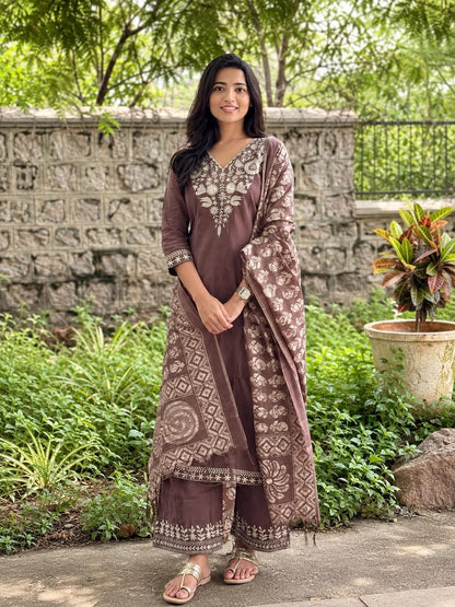 ZYFA Chocolate Brown Ethnic Kurta Set for Women