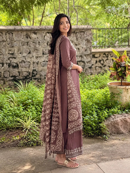 ZYFA Chocolate Brown Ethnic Kurta Set for Women