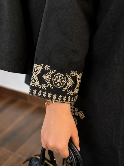 ZYFA Black Embroidered Cotton Kurta Set with Palazzo Pants for Women