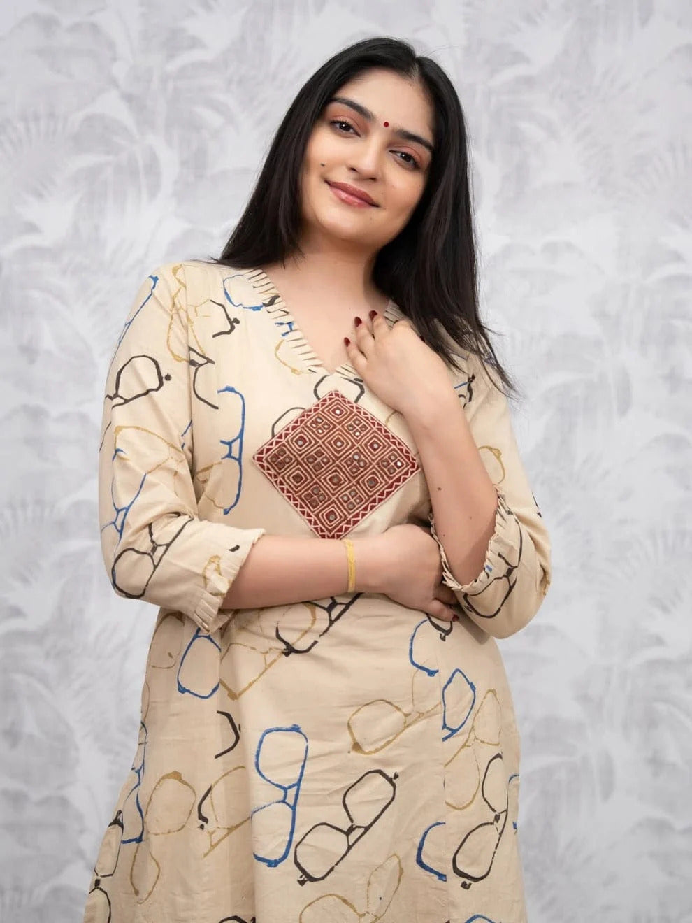 Beige Spectacle Print Ethnic Co-Ord Set for Women | ZYFA