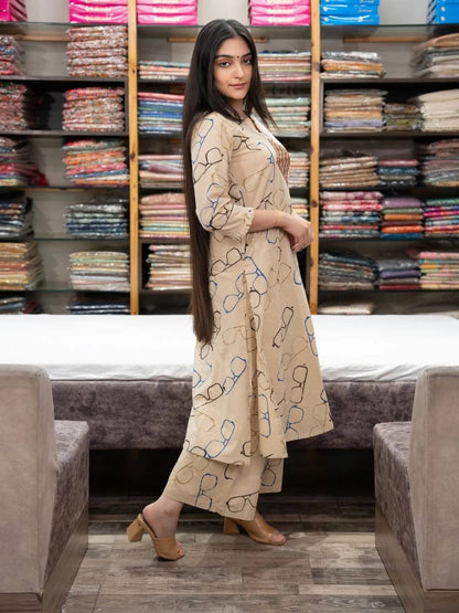 Beige Spectacle Print Ethnic Co-Ord Set for Women | ZYFA