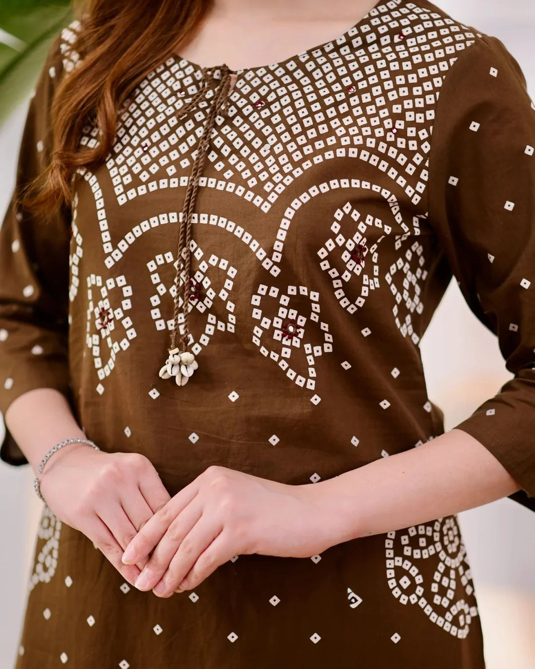 ZYFA Premium Coffee Brown Bandhani Cotton Kurta Set for Women