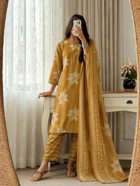ZYFA Yellow Floral Printed Kurta Pant Set with Dupatta for Women (Copy) (Copy)