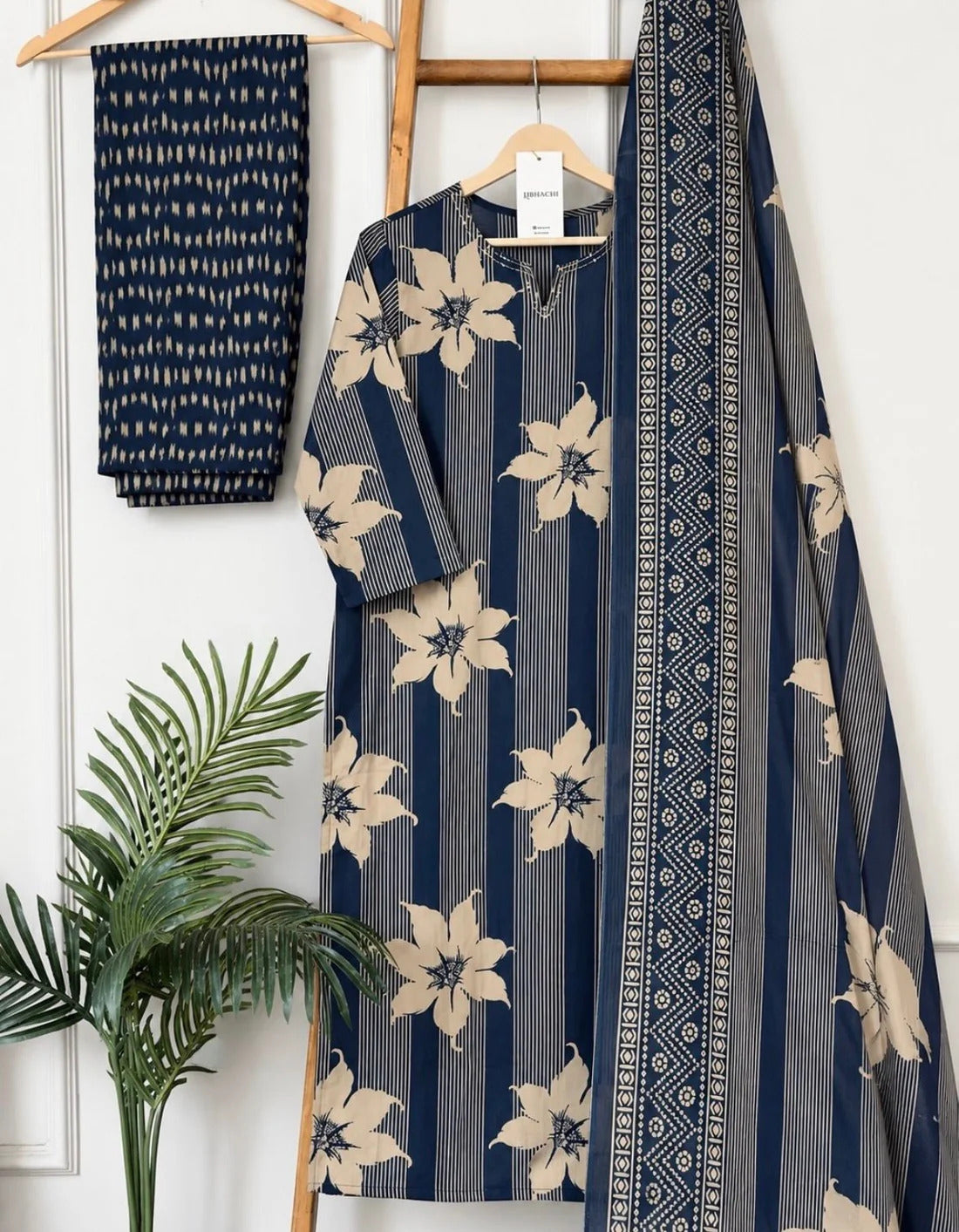 ZYFA Navy Blue Floral Printed Kurta Pant Set with Dupatta for Women