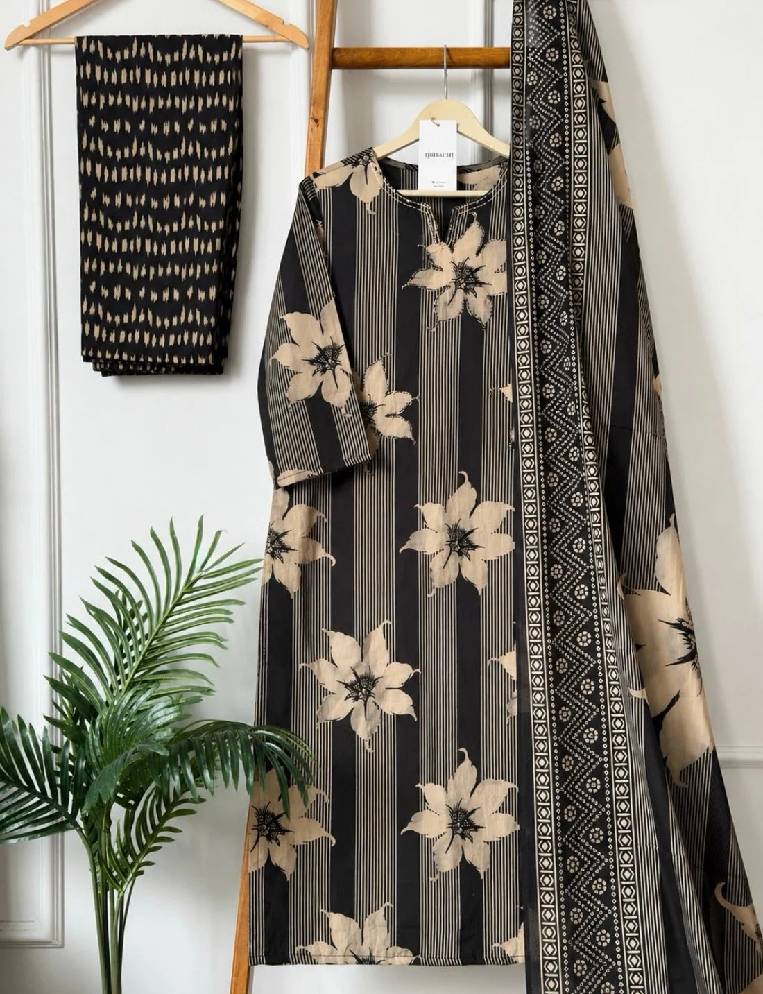 ZYFA Black Floral Printed Kurta Pant Set with Dupatta for Women