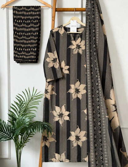 ZYFA Black Floral Printed Kurta Pant Set with Dupatta for Women
