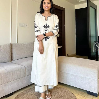 ZYFA White Embroidered Kurta Pant Set for Women