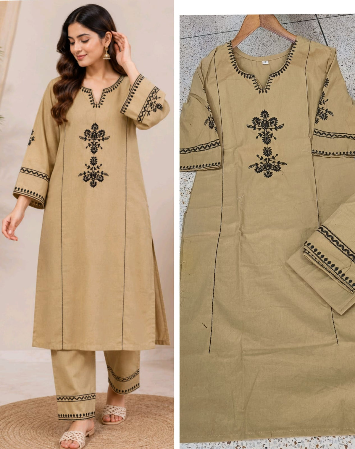 ZYFA Brown Pink Embroidered Kurta Pant Set for Women