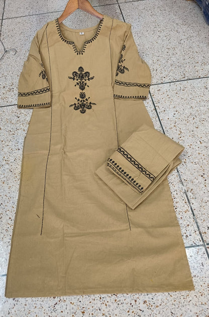 ZYFA Brown Pink Embroidered Kurta Pant Set for Women