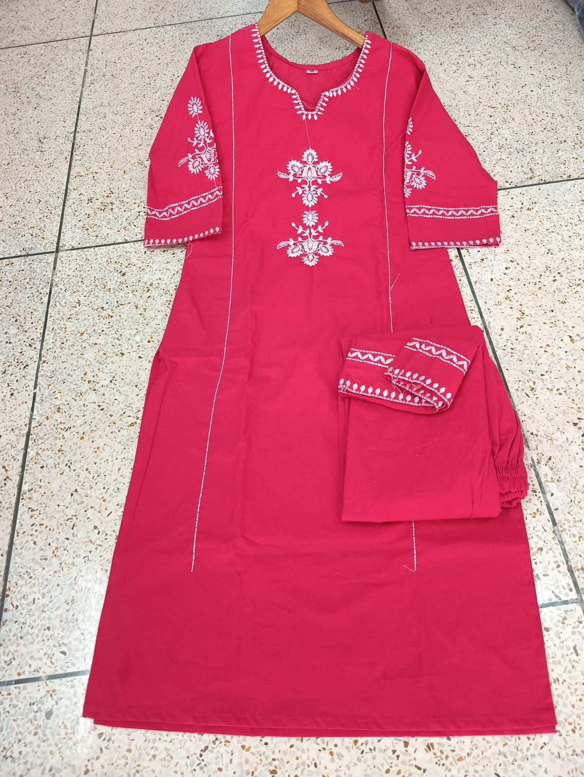 ZYFA Rani Pink Embroidered Kurta Pant Set for Women