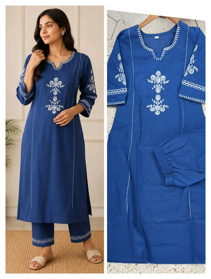 ZYFA Blue Embroidered Kurta Pant Set for Women