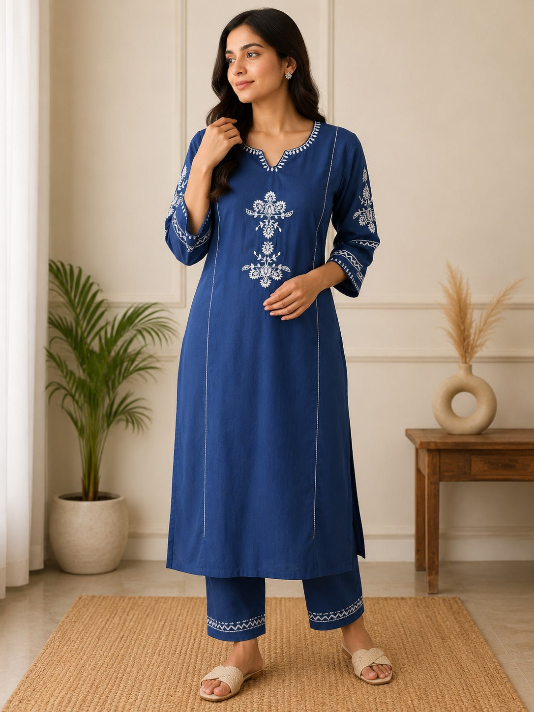 ZYFA Blue Embroidered Kurta Pant Set for Women