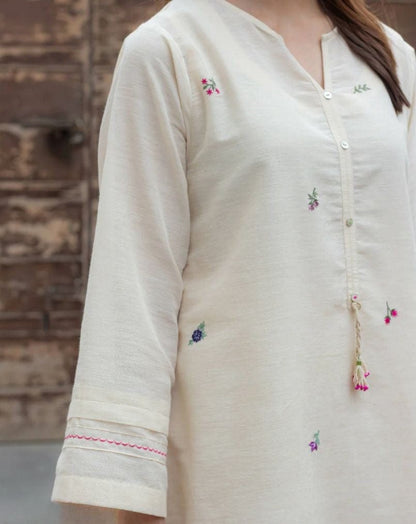 ZYFA Ivory Floral Embroidered Kurta Pant Set for Women
