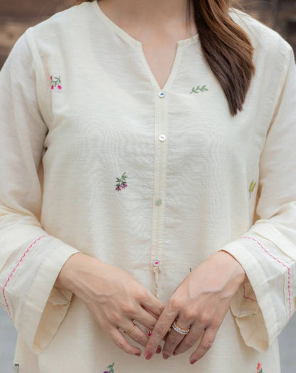 ZYFA Ivory Floral Embroidered Kurta Pant Set for Women