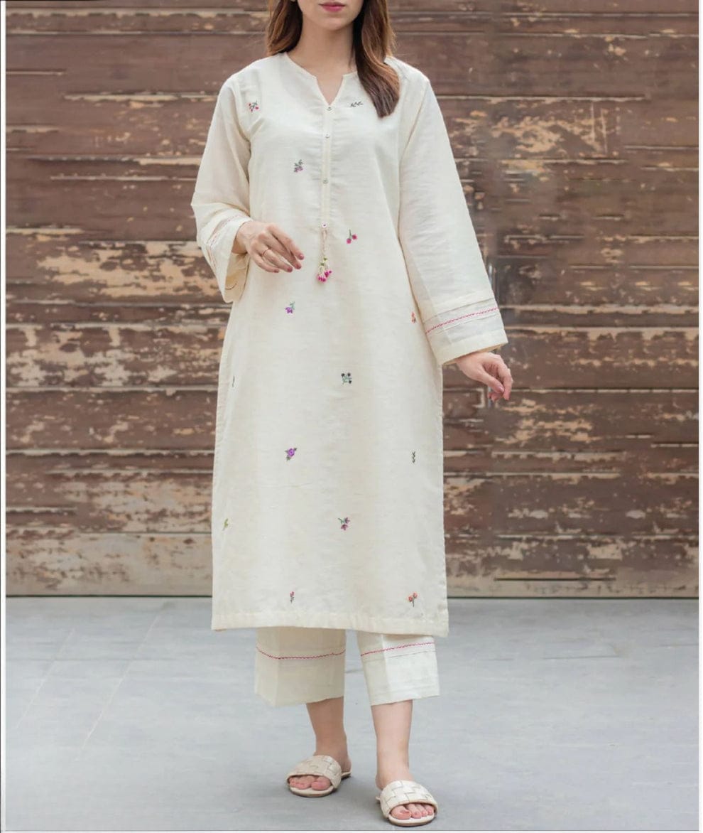 ZYFA Ivory Floral Embroidered Kurta Pant Set for Women