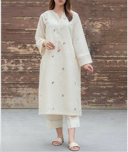 ZYFA Ivory Floral Embroidered Kurta Pant Set for Women
