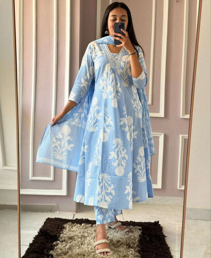 ZYFA Blue Midi Gown for Women – Elegant Ethnic Wear