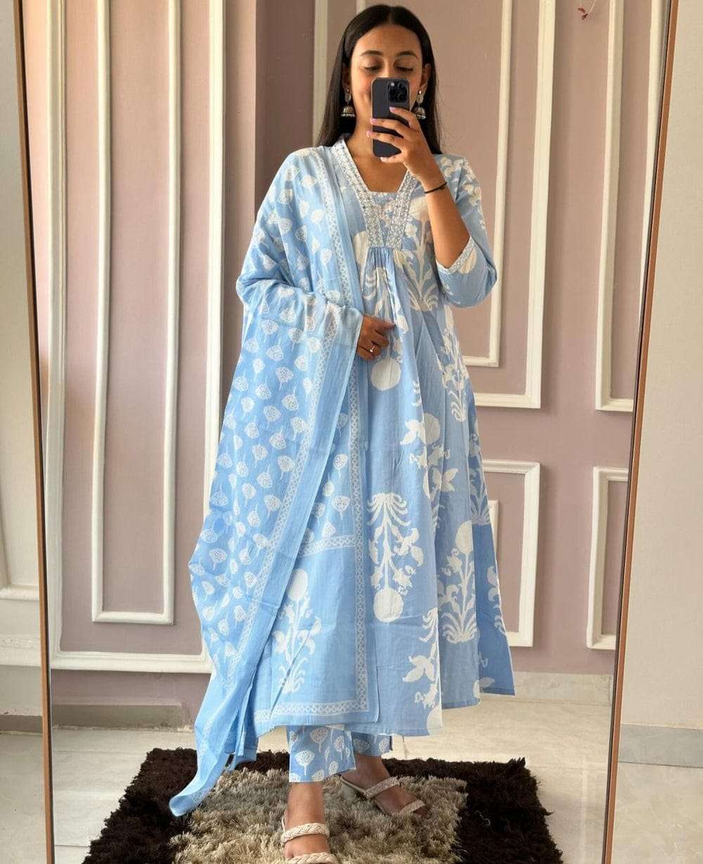 ZYFA Blue Midi Gown for Women – Elegant Ethnic Wear