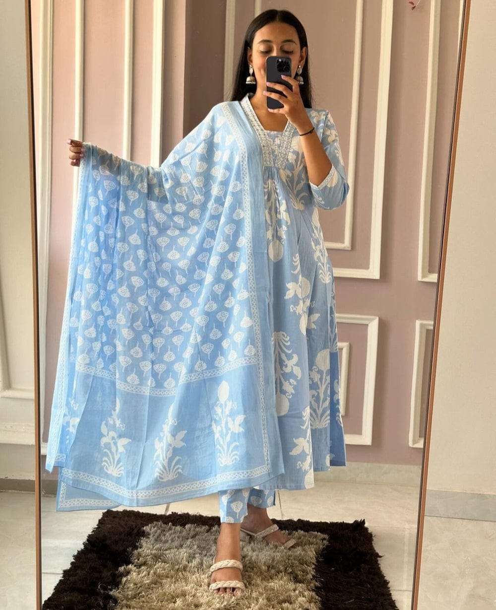 ZYFA Blue Midi Gown for Women – Elegant Ethnic Wear