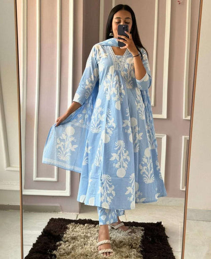 ZYFA Blue Midi Gown for Women – Elegant Ethnic Wear
