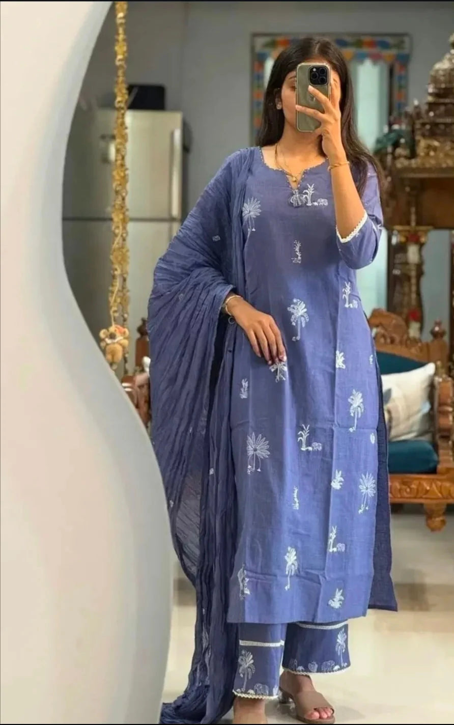ZYFA Light Blue Elegant Ethnic Suit Set for Women